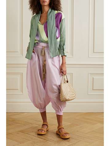 YVONNE S Pussy-bow printed linen blouse