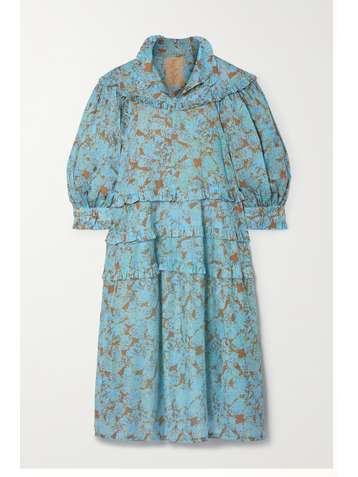 YVONNE S Queen Victoria ruffled printed cotton-voile midi dress