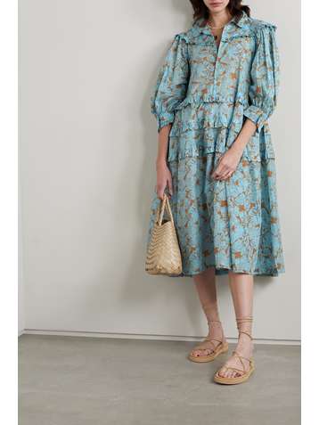 YVONNE S Queen Victoria ruffled printed cotton-voile midi dress