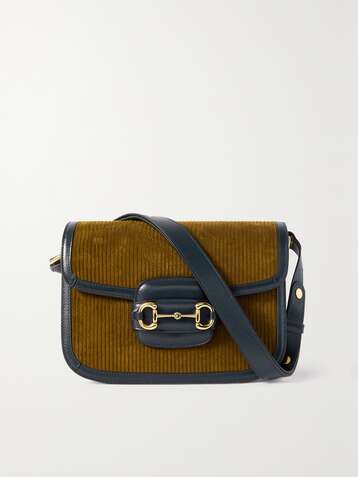 GUCCI Horsebit 1955 Schultertasche aus Cord mit Lederbesätzen