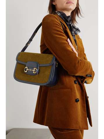 GUCCI Horsebit 1955 Schultertasche aus Cord mit Lederbesätzen