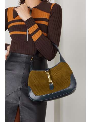 GUCCI Jackie 1961 kleine Schultertasche aus Cord und strukturiertem Leder