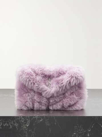 SAINT LAURENT Puffer small quilted shearling clutch