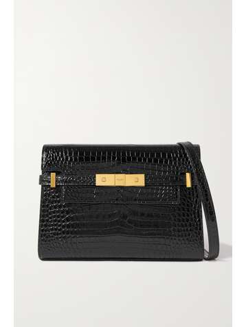 SAINT LAURENT Sac porté épaule en cuir verni effet croco Manhattan Small