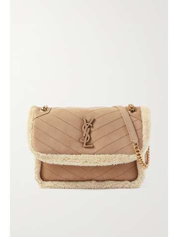 SAINT LAURENT Niki medium quilted nubuck and shearling shoulder bag
