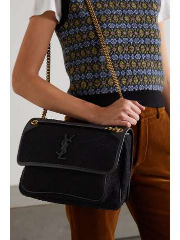 SAINT LAURENT Sac porté épaule en bouclé à surpiqûres et à finitions en cuir Niki Medium