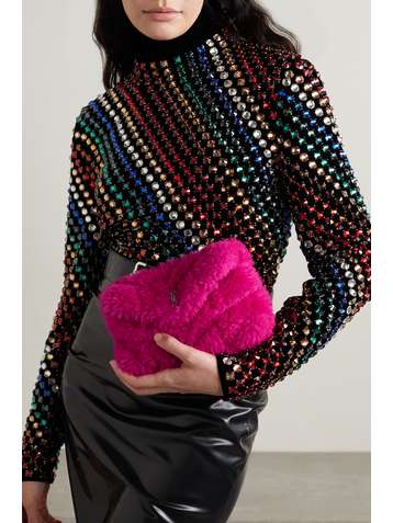 SAINT LAURENT Puffer small quilted shearling clutch
