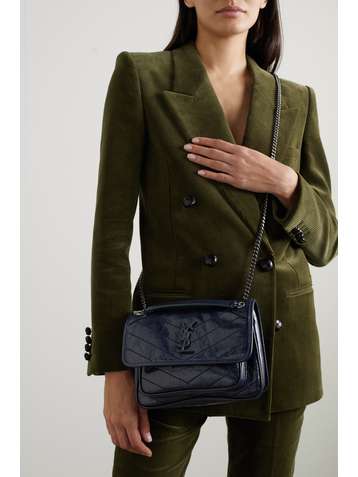 SAINT LAURENT Sac porté épaule en cuir glacé froissé à surpiqûres Niki Baby Mini