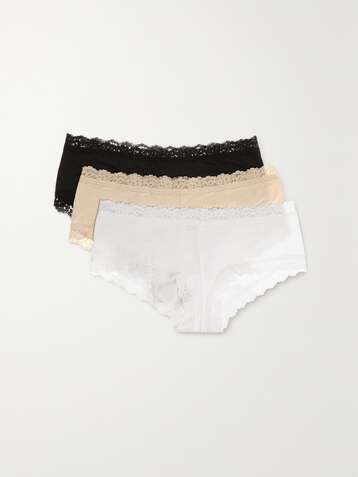 HANKY PANKY Set of three lace-trimmed stretch-organic cotton jersey boy shorts