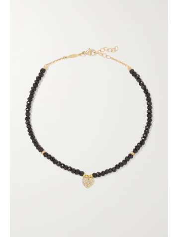 JACQUIE AICHE 14-karat gold, onyx and diamond anklet