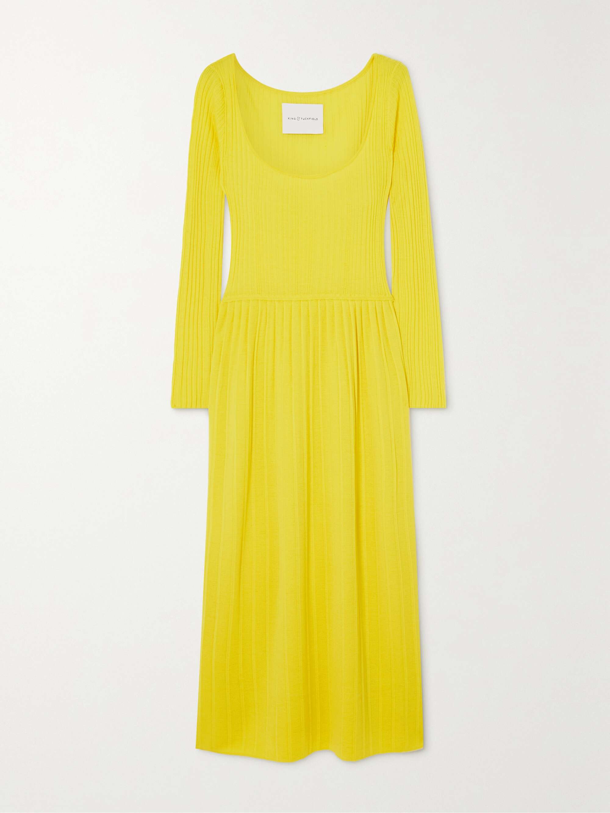 Yellow Ribbed merino wool midi dress 