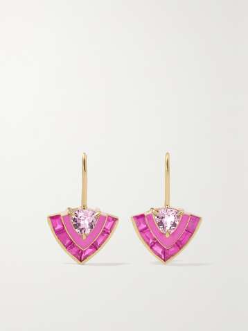 EMILY P. WHEELER + NET SUSTAIN Tiered 18-karat recycled gold, enamel, sapphire and morganite earrings