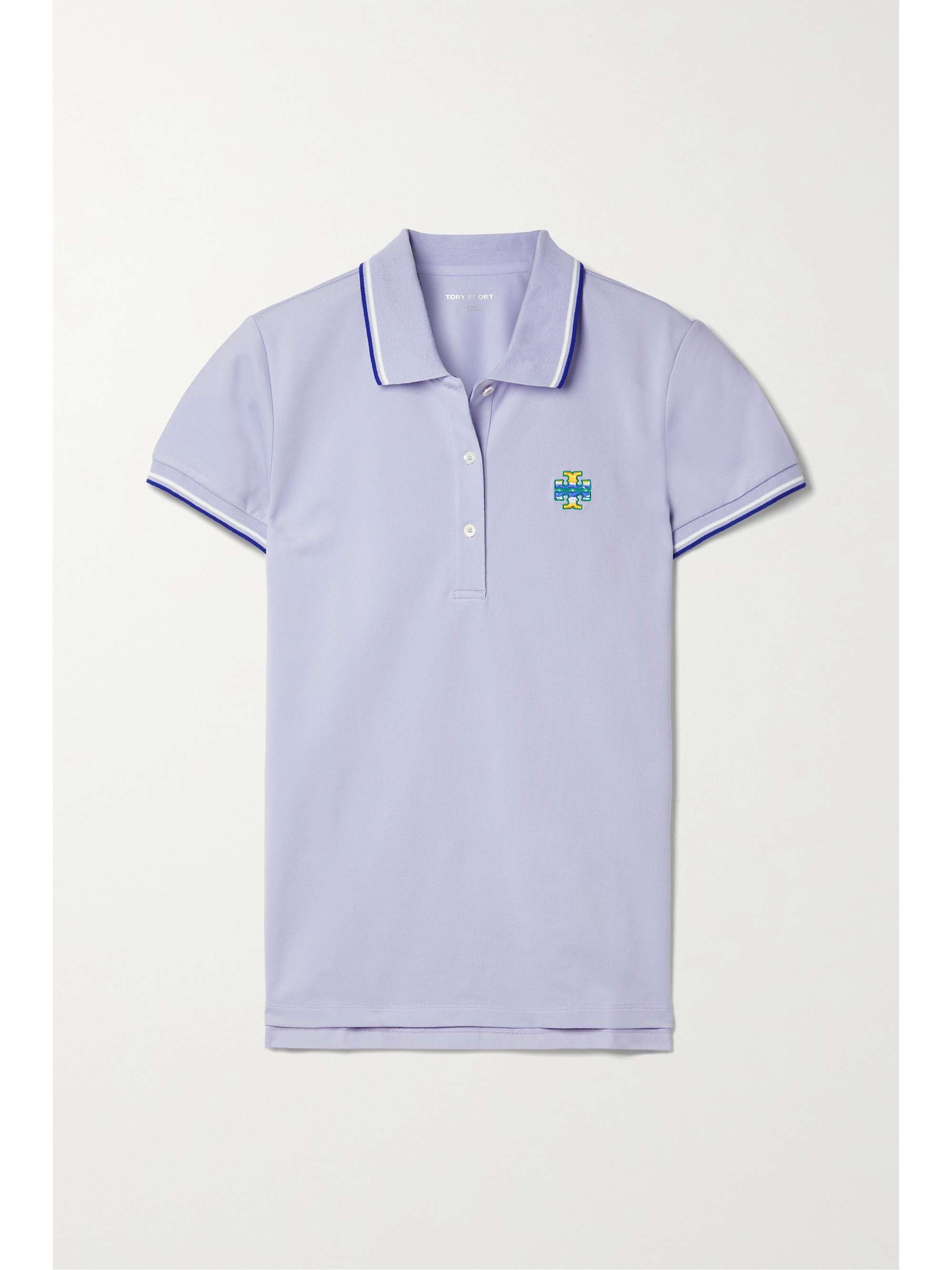 Lavender Embroidered cotton-blend piqué 