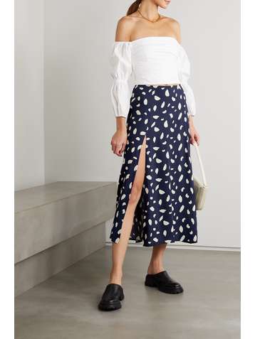 REFORMATION + NET SUSTAIN Zoe printed crepe midi skirt