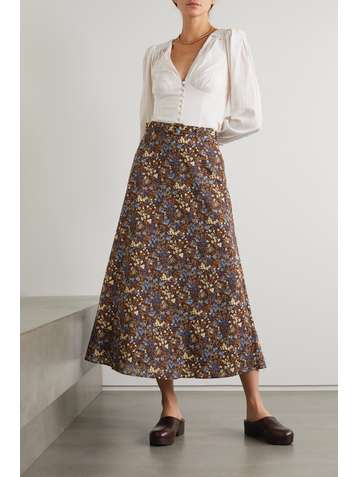 REFORMATION + NET SUSTAIN Falcon belted floral-print organic cotton and ECOVERO-blend midi skirt
