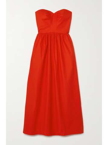 REFORMATION + NET SUSTAIN Buckley strapless lace-up organic cotton-blend poplin dress