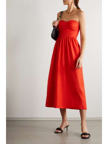 REFORMATION + NET SUSTAIN Buckley strapless lace-up organic cotton-blend poplin dress