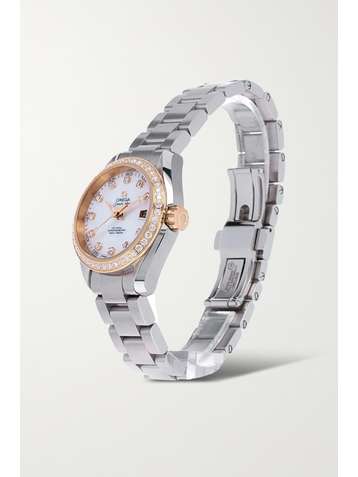 OMEGA Pre-Owned 2020 Seamaster Aqua Terra 30mm stainless steel, 18-karat gold, mother-of-pearl and diamond watch