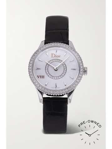 CHRISTIAN DIOR Pre-Owned 2020 Dior VIII Montaigne 25mm stainless steel, alligator, mother-of-pearl and diamond watch