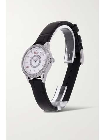 CHRISTIAN DIOR Pre-Owned 2020 Dior VIII Montaigne 25mm stainless steel, alligator, mother-of-pearl and diamond watch