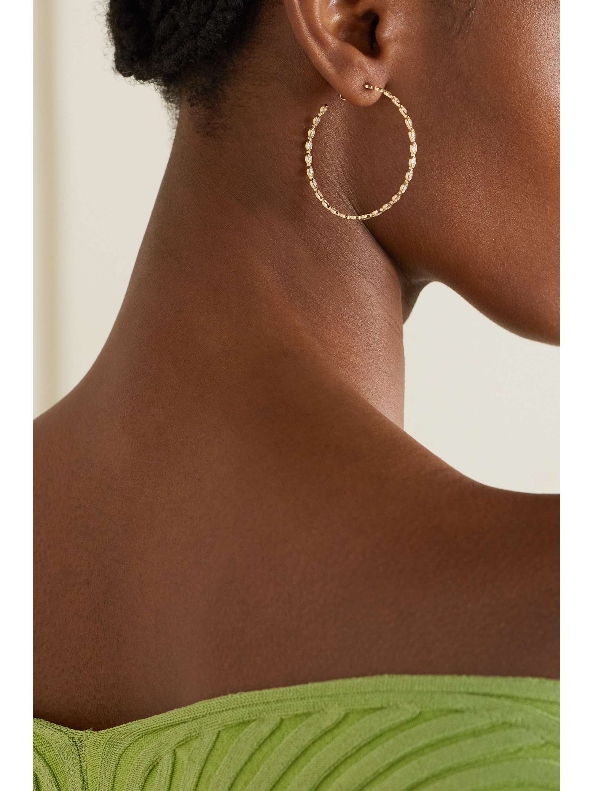 SYDNEY EVAN Evil Eye 14-karat gold diamond hoop earrings