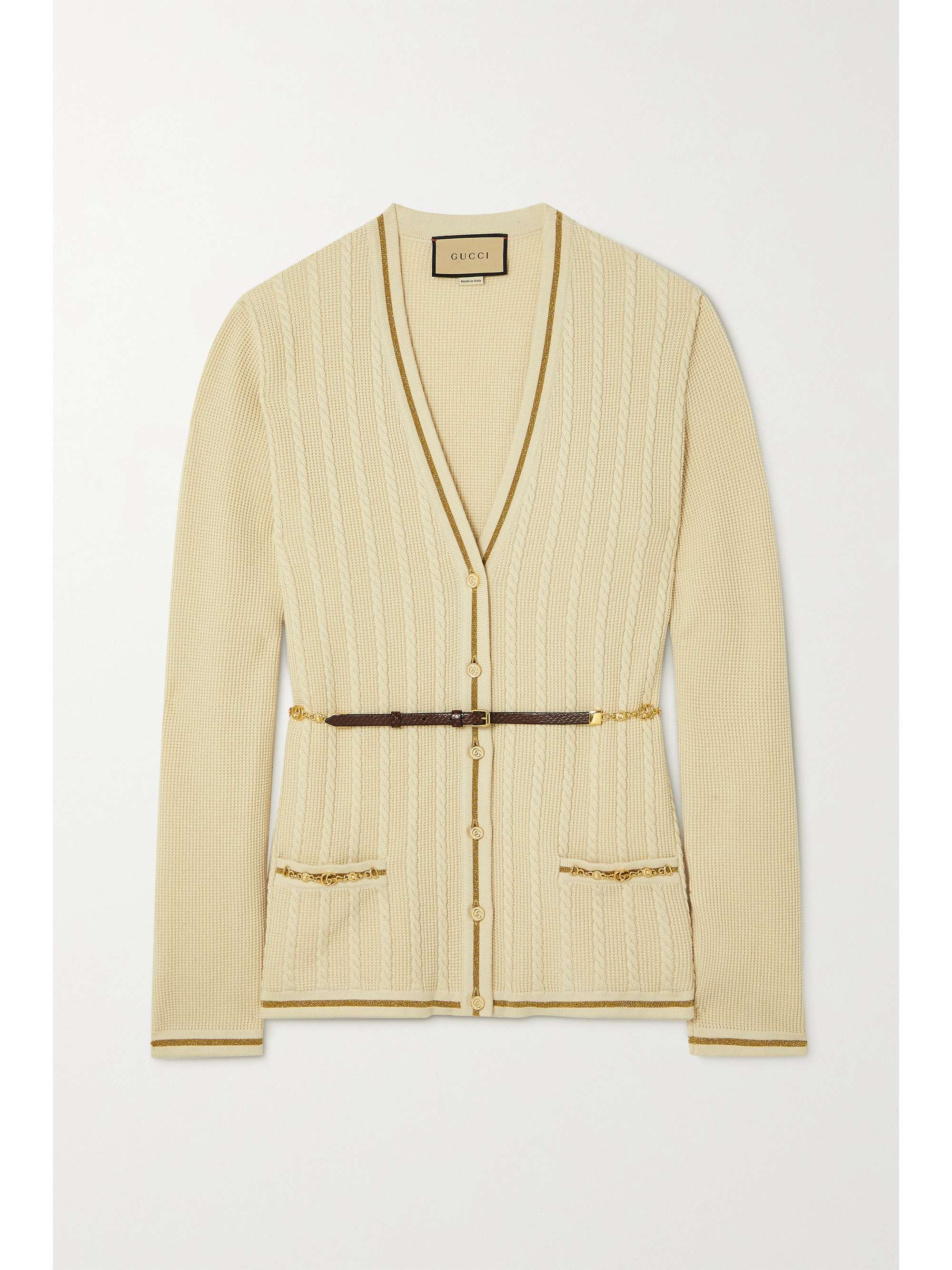 Cream Belted chain-embellished cable 