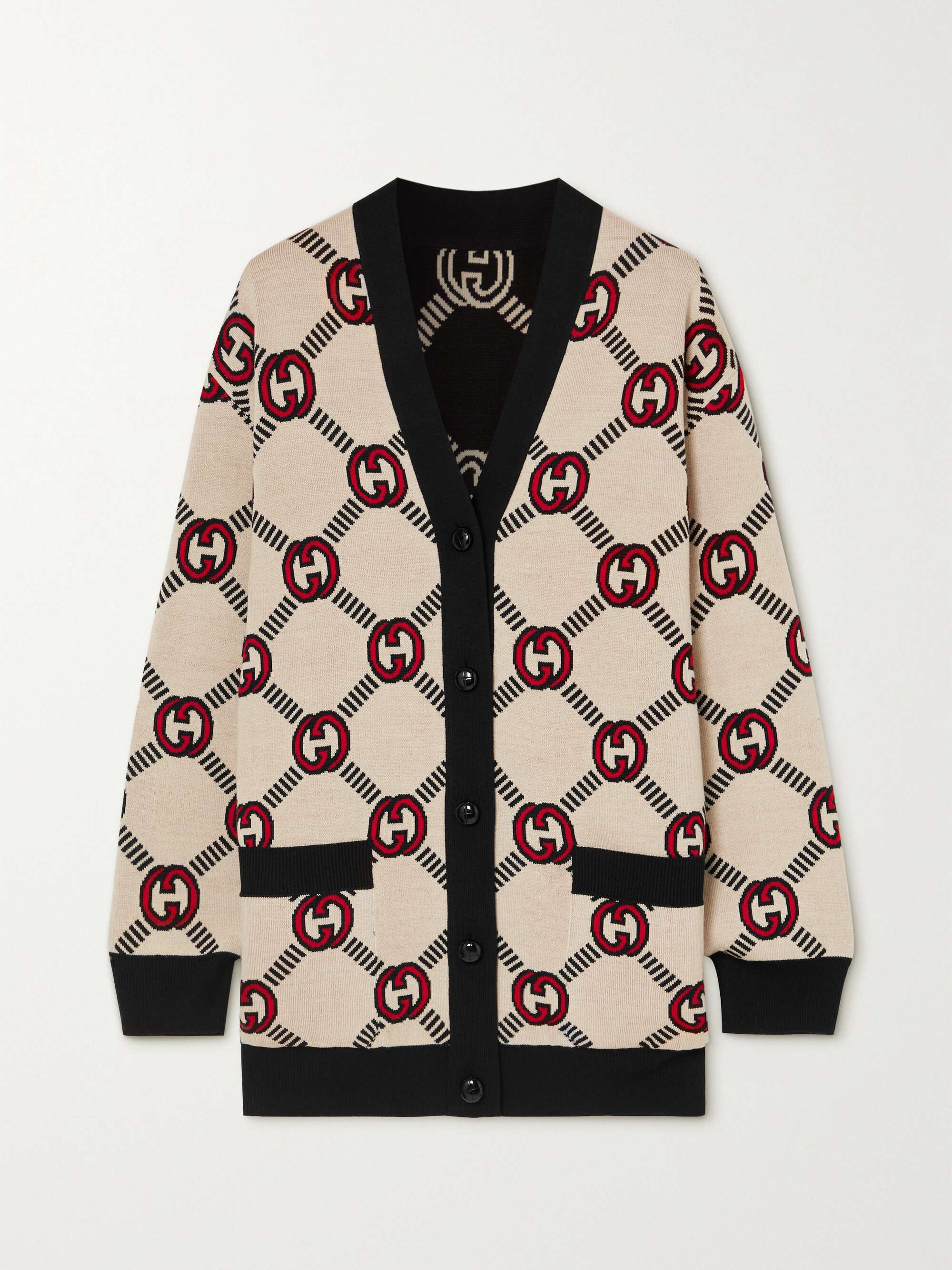 GUCCI Reversible jacquard-knit wool-blend cardigan