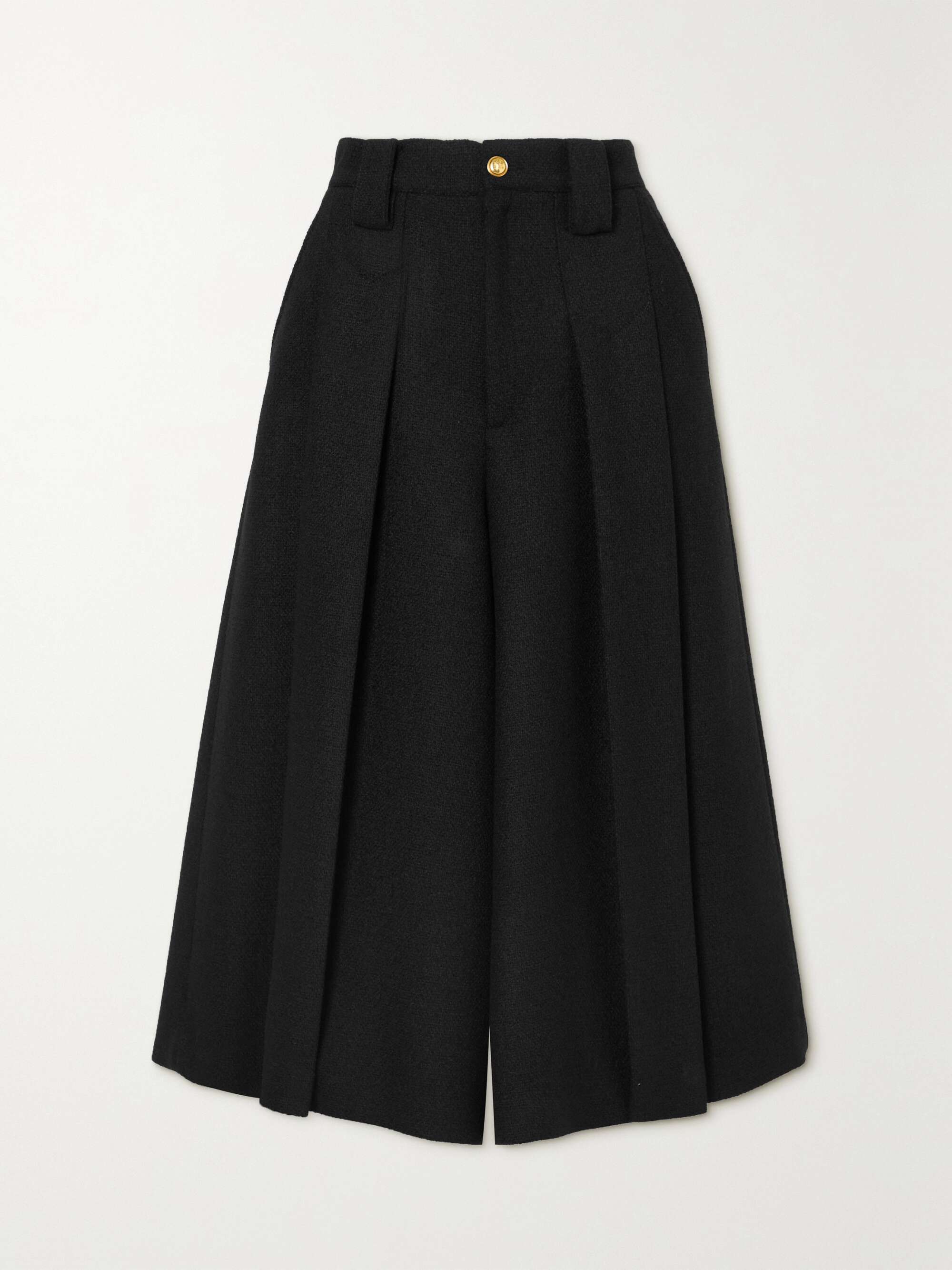 Black Pleated wool-blend tweed culottes 