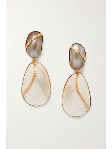 PACHAREE Boucles d'oreilles en plaqué or et perles Mabé Wave
