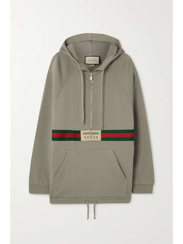 GUCCI Hoodie aus Baumwoll-Jersey mit Webbandbesatz und Applikation