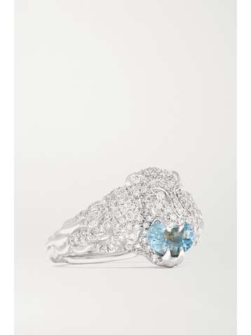 GUCCI 18-karat white gold, diamond and aquamarine ring