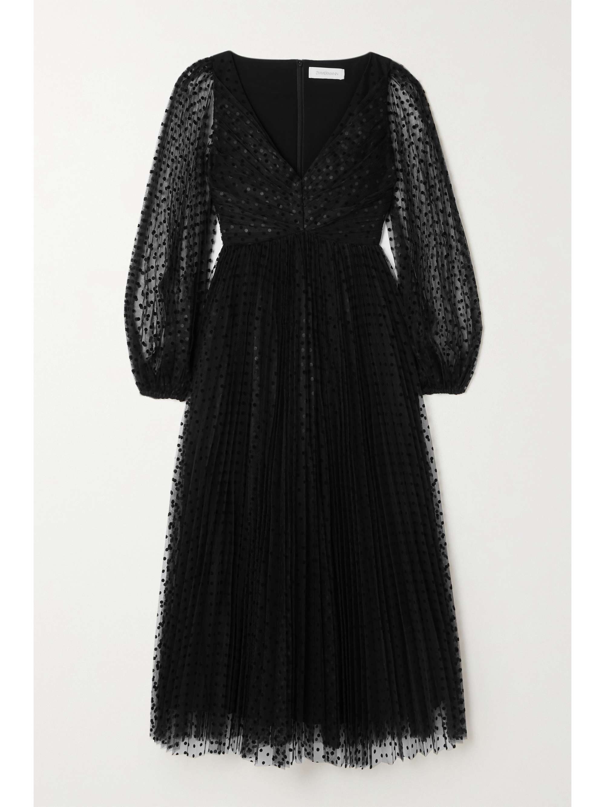 Charm pleated polka-dot flocked tulle midi dress