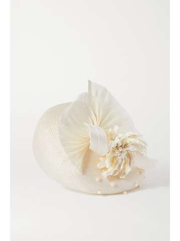 Merve Bayindir Anne pearl-embellished silk and abaca-blend hat