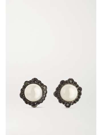 KIMBERLY MCDONALD 18-karat blackened white gold, pearl and diamond earrings