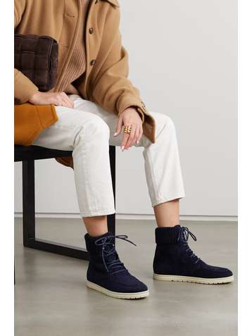 LORO PIANA Ontario ribbed cashmere-trimmed suede ankle boots
