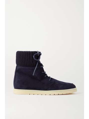 LORO PIANA Ontario ribbed cashmere-trimmed suede ankle boots