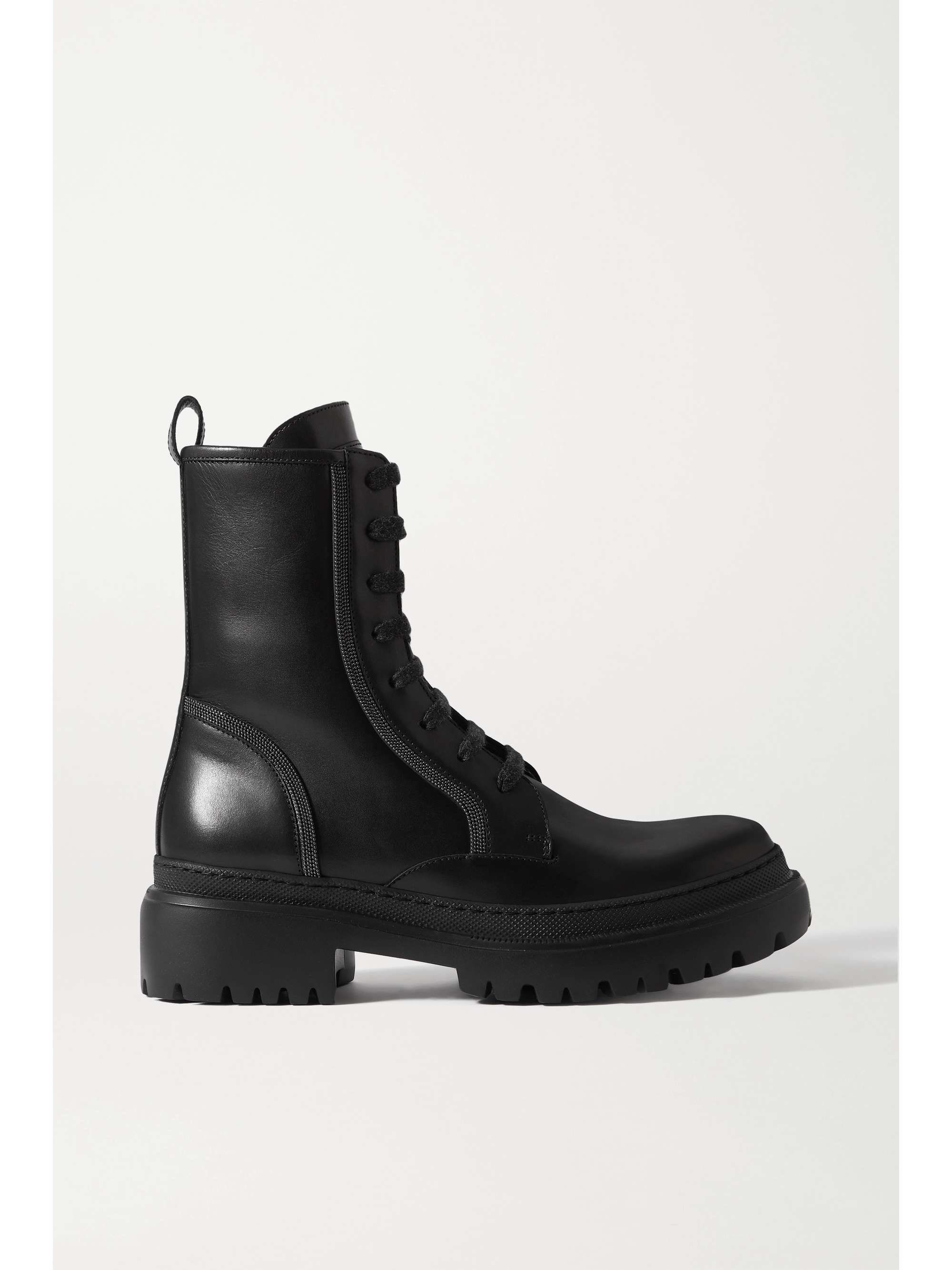 BRUNELLO CUCINELLI Bead-embellished leather ankle boots