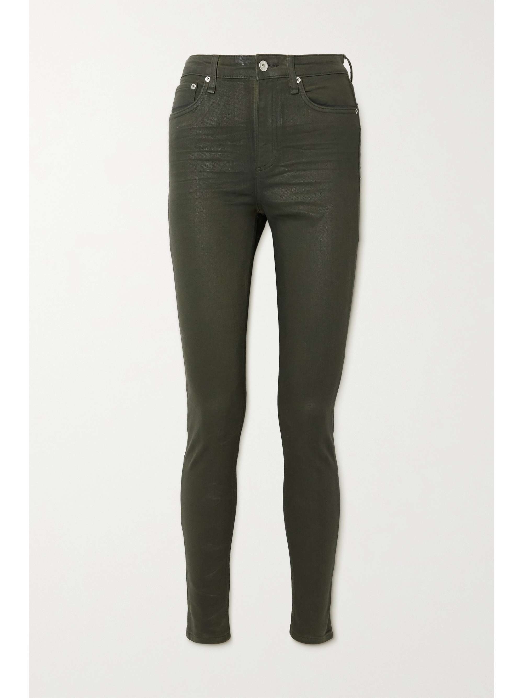 Green Nina coated high-rise skinny 