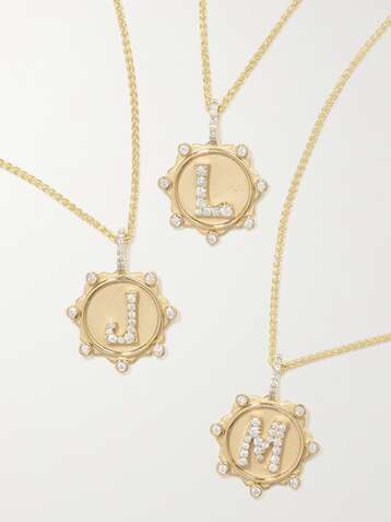 MARLO LAZ Initial Coin 14-karat gold diamond necklace