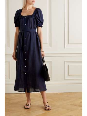 SLEEPER Brigitte belted linen midi dress