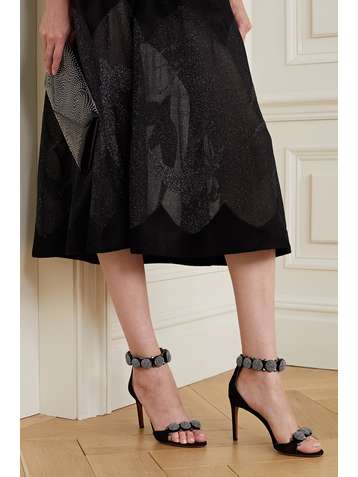 ALAÏA Bombe 90 crystal-embellished studded suede sandals