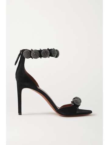 ALAÏA Bombe 90 crystal-embellished studded suede sandals