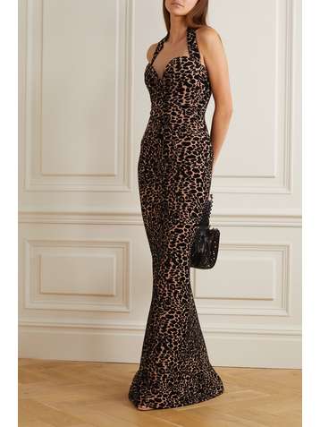 ALAÏA Leopard jacquard-knit halterneck gown