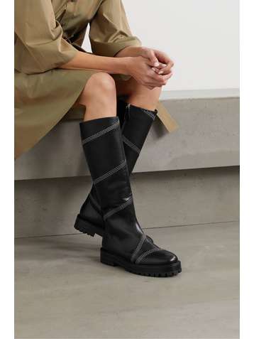 ALAÏA Eyelet-embellished leather knee boots