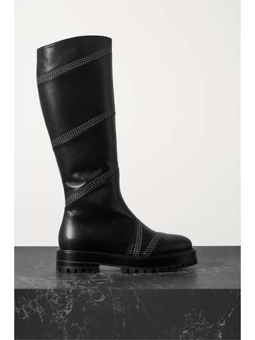ALAÏA Eyelet-embellished leather knee boots