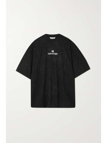 BALENCIAGA Oversized embroidered crinkled-jersey T-shirt