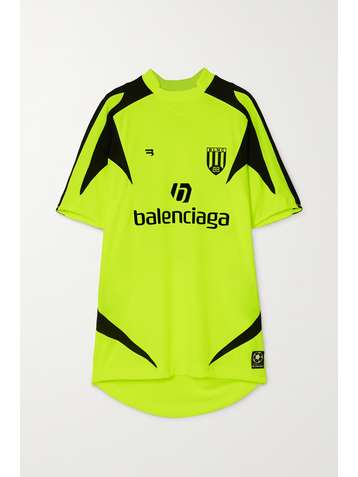 BALENCIAGA Oversized embroidered appliquéd printed neon mesh T-shirt