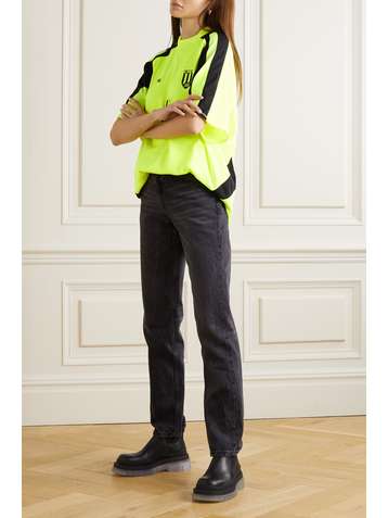 BALENCIAGA Oversized embroidered appliquéd printed neon mesh T-shirt