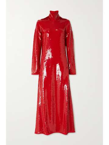 BOTTEGA VENETA Cutout sequined jersey turtleneck gown