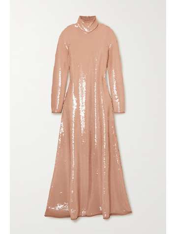 BOTTEGA VENETA Open-back sequined jersey turtleneck gown